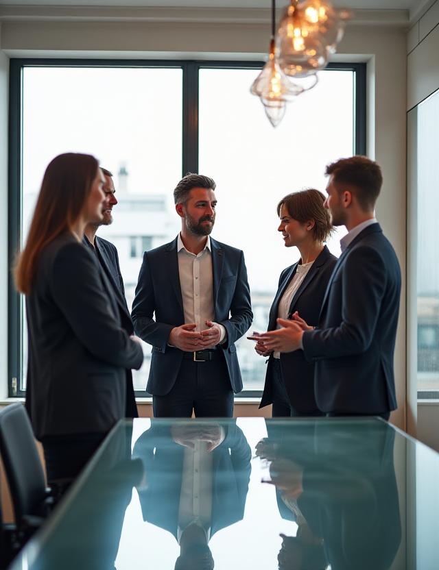 Senior consultants collaborating in a bright Paris boardroom