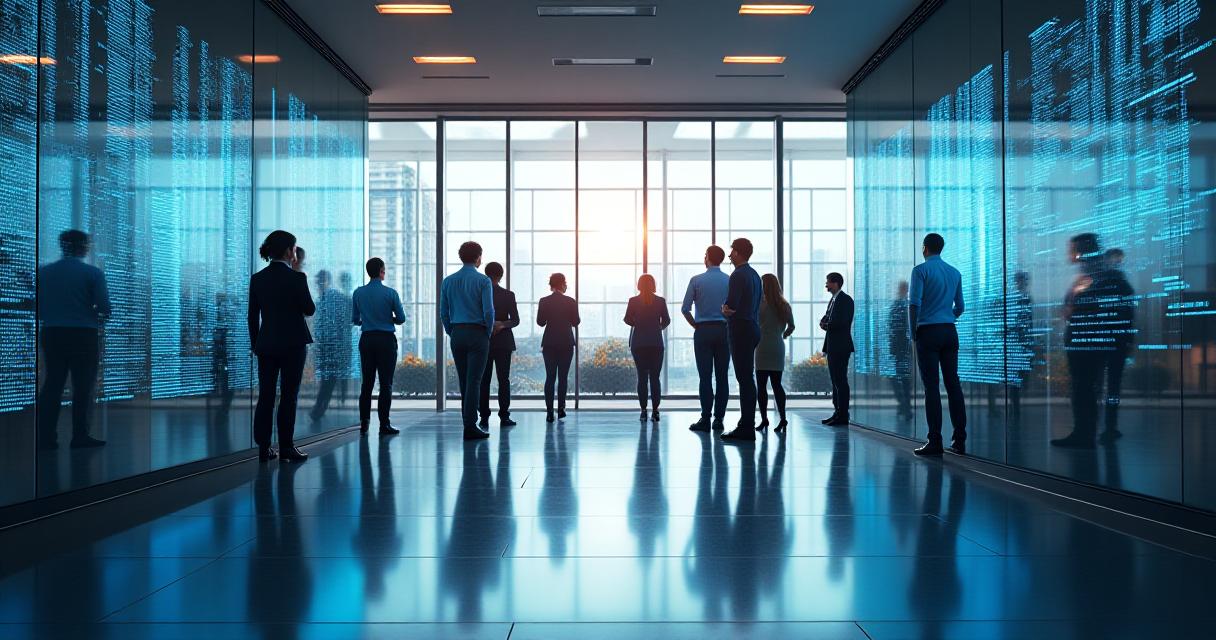 Team collaborating on digital strategy with modern interface